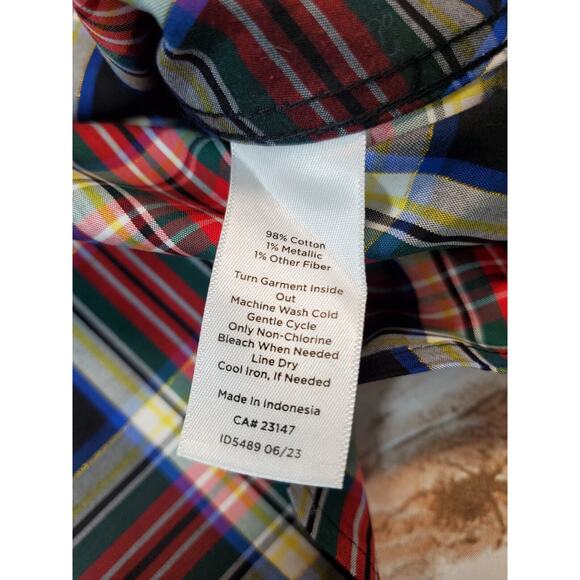 NEW Talbots Button Down Top Womens 4 Plaid Long Sleeve Holiday Gold Metallic - Picture 6 of 10